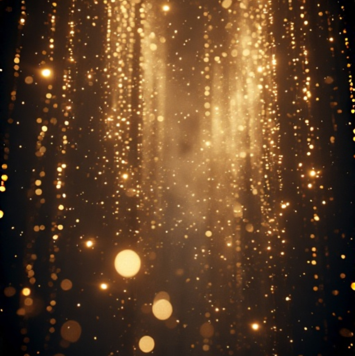 a stream of golden lights, similar to rain, falling down